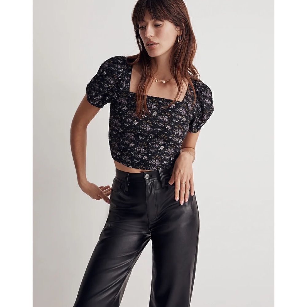 NWT Madewell Hopewell Puff Sleeve Crop Top in Blurred Ikat, Size Small